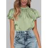 imagePRETTYGARDEN Womens Summer Satin Blouse Shirt Dressy Casual Ruffle Short Sleeve Crewneck Work Party TopsMint Green