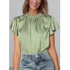 imagePRETTYGARDEN Womens Summer Satin Blouse Shirt Dressy Casual Ruffle Short Sleeve Crewneck Work Party TopsMint Green