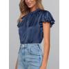 imagePRETTYGARDEN Womens Summer Satin Blouse Shirt Dressy Casual Ruffle Short Sleeve Crewneck Work Party TopsNavy