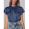 imagePRETTYGARDEN Womens Summer Satin Blouse Shirt Dressy Casual Ruffle Short Sleeve Crewneck Work Party TopsNavy
