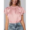 imagePRETTYGARDEN Womens Summer Satin Blouse Shirt Dressy Casual Ruffle Short Sleeve Crewneck Work Party TopsPink