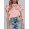 imagePRETTYGARDEN Womens Summer Satin Blouse Shirt Dressy Casual Ruffle Short Sleeve Crewneck Work Party TopsPink