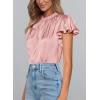 imagePRETTYGARDEN Womens Summer Satin Blouse Shirt Dressy Casual Ruffle Short Sleeve Crewneck Work Party TopsPink