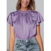 imagePRETTYGARDEN Womens Summer Satin Blouse Shirt Dressy Casual Ruffle Short Sleeve Crewneck Work Party TopsPurple