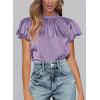 imagePRETTYGARDEN Womens Summer Satin Blouse Shirt Dressy Casual Ruffle Short Sleeve Crewneck Work Party TopsPurple