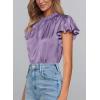 imagePRETTYGARDEN Womens Summer Satin Blouse Shirt Dressy Casual Ruffle Short Sleeve Crewneck Work Party TopsPurple