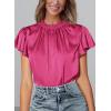 imagePRETTYGARDEN Womens Summer Satin Blouse Shirt Dressy Casual Ruffle Short Sleeve Crewneck Work Party TopsRose Red