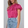 imagePRETTYGARDEN Womens Summer Satin Blouse Shirt Dressy Casual Ruffle Short Sleeve Crewneck Work Party TopsRose Red