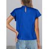 imagePRETTYGARDEN Womens Summer Satin Blouse Shirt Dressy Casual Ruffle Short Sleeve Crewneck Work Party TopsRoyal Blue