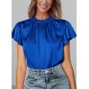 imagePRETTYGARDEN Womens Summer Satin Blouse Shirt Dressy Casual Ruffle Short Sleeve Crewneck Work Party TopsRoyal Blue