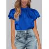 imagePRETTYGARDEN Womens Summer Satin Blouse Shirt Dressy Casual Ruffle Short Sleeve Crewneck Work Party TopsRoyal Blue