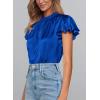 imagePRETTYGARDEN Womens Summer Satin Blouse Shirt Dressy Casual Ruffle Short Sleeve Crewneck Work Party TopsRoyal Blue
