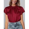 imagePRETTYGARDEN Womens Summer Satin Blouse Shirt Dressy Casual Ruffle Short Sleeve Crewneck Work Party TopsWine Red
