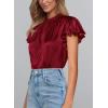 imagePRETTYGARDEN Womens Summer Satin Blouse Shirt Dressy Casual Ruffle Short Sleeve Crewneck Work Party TopsWine Red