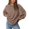imagePRETTYGARDEN Womens 2024 Fall Oversized Crewneck Sweatshirts Casual Long Sleeve Pullover Waffle Knit Shirts TopBrown