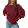 imagePRETTYGARDEN Womens 2024 Fall Oversized Crewneck Sweatshirts Casual Long Sleeve Pullover Waffle Knit Shirts TopWine Red