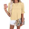 imagePRETTYGARDEN Womens 2024 Summer Tops Casual Crewneck Ruffle Short Sleeve Eyelet Babydoll Blouse ShirtsApricot