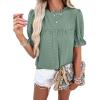 imagePRETTYGARDEN Womens 2024 Summer Tops Casual Crewneck Ruffle Short Sleeve Eyelet Babydoll Blouse ShirtsBean Green