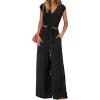 imagePRETTYGARDEN Womens Summer 2 Piece Outfits 2024 Cap Sleeve V Neck Belted Crop Tops Wide Leg Pant Sets Casual TracksuitSolid Black