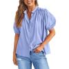 imagePRETTYGARDEN Womens Summer Button Down Shirts Short Lantern Sleeve V Neck Cotton Cute Dressy Casual Ladies Tops BlousesLight Blue