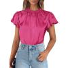 imagePRETTYGARDEN Womens Summer Satin Blouse Shirt Dressy Casual Ruffle Short Sleeve Crewneck Work Party TopsRose Red