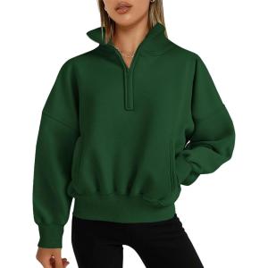 imagePRETTYGARDEN Womens Half Zip Sweatshirts Hoodies 2024 Trendy Long Sleeve Pullover Tops Fall Winter Outfits with PocketsDark Green
