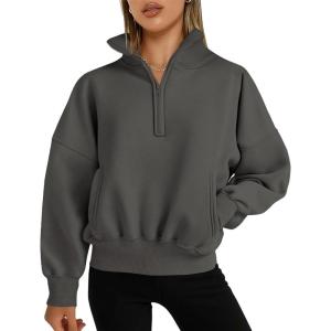 imagePRETTYGARDEN Womens Half Zip Sweatshirts Hoodies 2024 Trendy Long Sleeve Pullover Tops Fall Winter Outfits with PocketsDark Grey