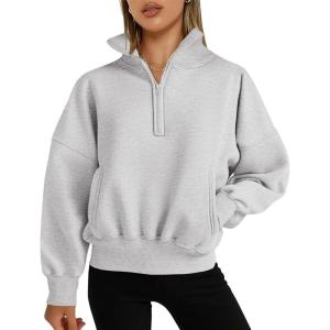 imagePRETTYGARDEN Womens Half Zip Sweatshirts Hoodies 2024 Trendy Long Sleeve Pullover Tops Fall Winter Outfits with PocketsGrey