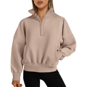 imagePRETTYGARDEN Womens Half Zip Sweatshirts Hoodies 2024 Trendy Long Sleeve Pullover Tops Fall Winter Outfits with PocketsLight Coffee