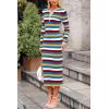 imagePRETTYGARDEN Womens 2024 Fall Striped Sweater Dress Long Sleeve Button V Neck Knit Midi Bodycon DressesStriped Blue