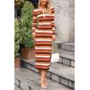 imagePRETTYGARDEN Womens 2024 Fall Striped Sweater Dress Long Sleeve Button V Neck Knit Midi Bodycon DressesStriped Orange