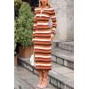 imagePRETTYGARDEN Womens 2024 Fall Striped Sweater Dress Long Sleeve Button V Neck Knit Midi Bodycon DressesStriped Orange