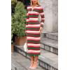 imagePRETTYGARDEN Womens 2024 Fall Striped Sweater Dress Long Sleeve Button V Neck Knit Midi Bodycon DressesStriped Red