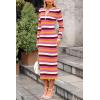 imagePRETTYGARDEN Womens 2024 Fall Striped Sweater Dress Long Sleeve Button V Neck Knit Midi Bodycon DressesStriped Rose Red