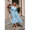 imagePRETTYGARDEN Womens Floral Print Boho Dress Long Sleeve Wrap V Neck Ruffle Belted ALine Flowy Maxi DressesDark Blue