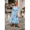 imagePRETTYGARDEN Womens Floral Print Boho Dress Long Sleeve Wrap V Neck Ruffle Belted ALine Flowy Maxi DressesDark Blue