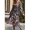 imagePRETTYGARDEN Womens Floral Print Boho Dress Long Sleeve Wrap V Neck Ruffle Belted ALine Flowy Maxi DressesFloral Black
