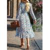 imagePRETTYGARDEN Womens Floral Print Boho Dress Long Sleeve Wrap V Neck Ruffle Belted ALine Flowy Maxi DressesFloral Blue