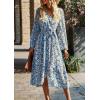 imagePRETTYGARDEN Womens Floral Print Boho Dress Long Sleeve Wrap V Neck Ruffle Belted ALine Flowy Maxi DressesFloral Blue