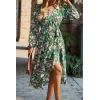 imagePRETTYGARDEN Womens Floral Print Boho Dress Long Sleeve Wrap V Neck Ruffle Belted ALine Flowy Maxi DressesFloral Green