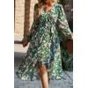 imagePRETTYGARDEN Womens Floral Print Boho Dress Long Sleeve Wrap V Neck Ruffle Belted ALine Flowy Maxi DressesFloral Green