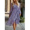 imagePRETTYGARDEN Womens Floral Print Boho Dress Long Sleeve Wrap V Neck Ruffle Belted ALine Flowy Maxi DressesFloral Navy