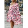 imagePRETTYGARDEN Womens Floral Print Boho Dress Long Sleeve Wrap V Neck Ruffle Belted ALine Flowy Maxi DressesFloral Pink