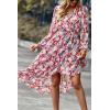 imagePRETTYGARDEN Womens Floral Print Boho Dress Long Sleeve Wrap V Neck Ruffle Belted ALine Flowy Maxi DressesFloral Pink
