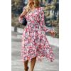 imagePRETTYGARDEN Womens Floral Print Boho Dress Long Sleeve Wrap V Neck Ruffle Belted ALine Flowy Maxi DressesFloral Pink