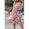 imagePRETTYGARDEN Womens Floral Print Boho Dress Long Sleeve Wrap V Neck Ruffle Belted ALine Flowy Maxi DressesFloral Pink