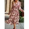 imagePRETTYGARDEN Womens Floral Print Boho Dress Long Sleeve Wrap V Neck Ruffle Belted ALine Flowy Maxi DressesFloral Wine Red
