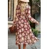imagePRETTYGARDEN Womens Floral Print Boho Dress Long Sleeve Wrap V Neck Ruffle Belted ALine Flowy Maxi DressesFloral Wine Red