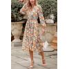 imagePRETTYGARDEN Womens Floral Print Boho Dress Long Sleeve Wrap V Neck Ruffle Belted ALine Flowy Maxi DressesFloral Yellow