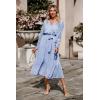 imagePRETTYGARDEN Womens Floral Print Boho Dress Long Sleeve Wrap V Neck Ruffle Belted ALine Flowy Maxi DressesLight Blue
